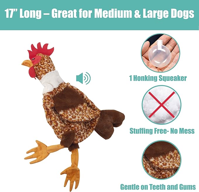 SPOT Skinneeez Chicken 17" Stuffing-Free Plush Dog Toy with Honking Squeaker – Soft, Floppy & Mess-Free Interactive Toy for Medium & Large Dogs – Ideal for Light & Moderate Chewers
