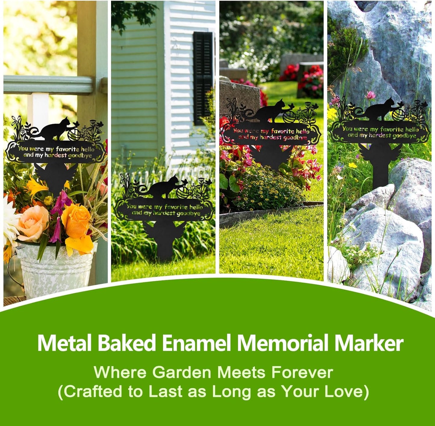 Pet Grave Markers Cat, 12"X 14" Metal Baked Enamel Cats Headstone Decorations for Cemetery, Waterproof Memorial Pets Stake Plaque for Outdoors, Lost Sympathy Tombstone Memorial Garden Sign Gift