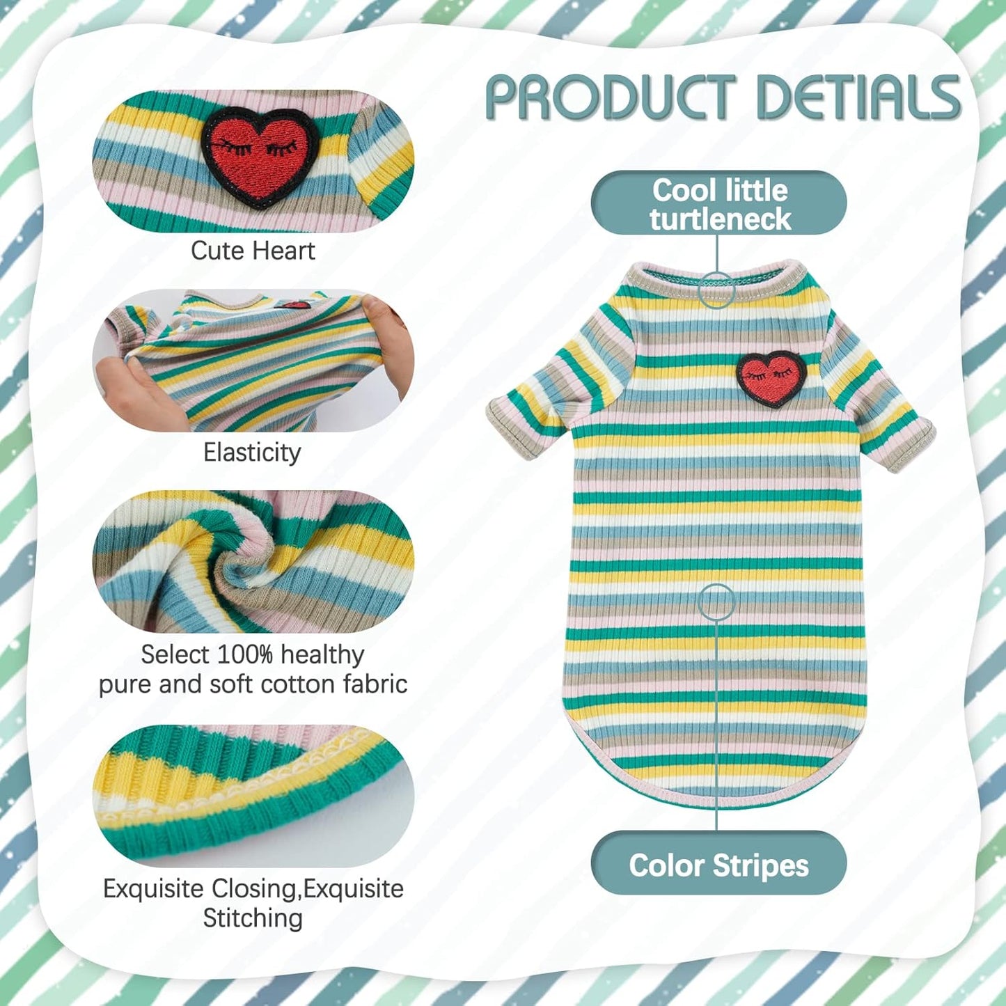 DENTRUN Hairless Cats Shirt Breathable Cat Daily Wear Clothes Stripe Vest Adorable Pajamas Jumpsuit Soft & Skin-Friendly