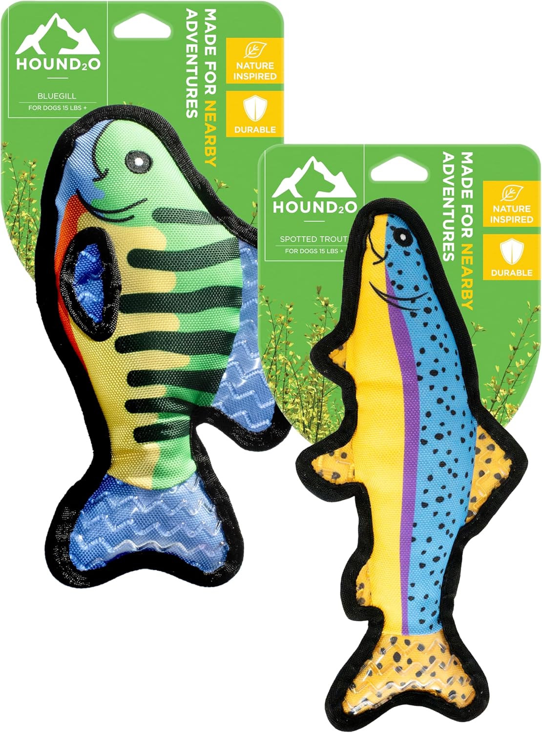 Dog Toys | Plush Toy Fish Bluegill & Trout Stuffed Animal for Dogs, Value 2-Pack | Outdoor Toy - Easy to Clean and Made from Non Toxic Materials