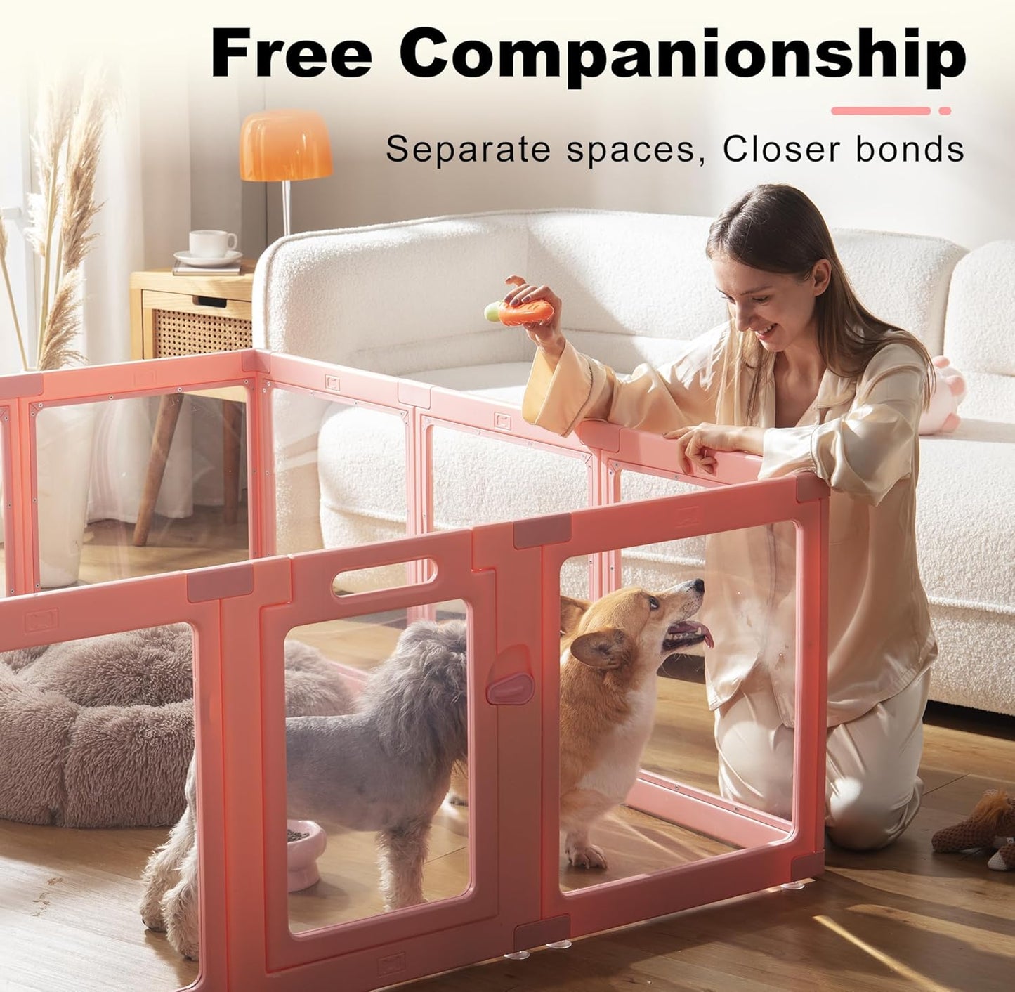 Clear Acrylic Dog Playpen Indoor, Puppy Cat Small Pet Play Pen, Pet Cat Foldable Playpen for Rabbits, Dog Fence Crate Kennel Whelping Cage (Pink, 8 Panel)