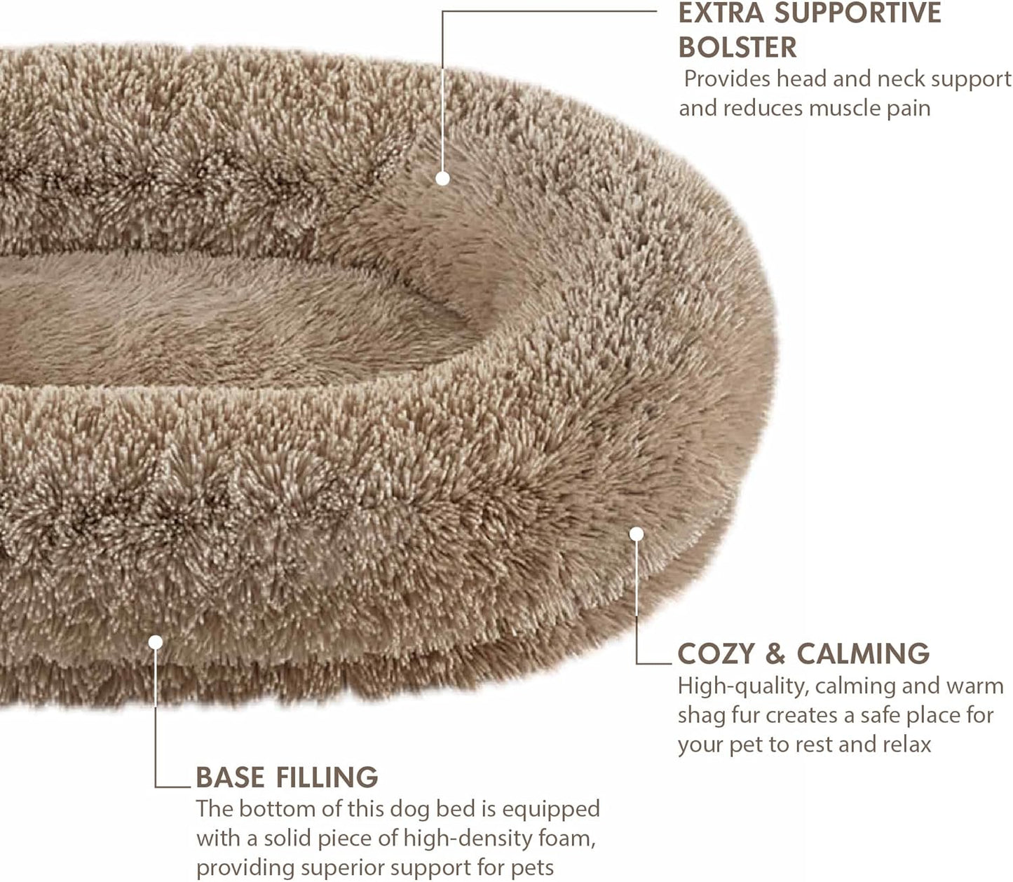 Medium Sized Orthopedic Dog Beds, Donut Calming Pet Beds with Comfort Foam Support, Fluffy Non-Slip Couch for Dog and Cat, with Washable and Indestructible Cover, 32 Inches, Beige