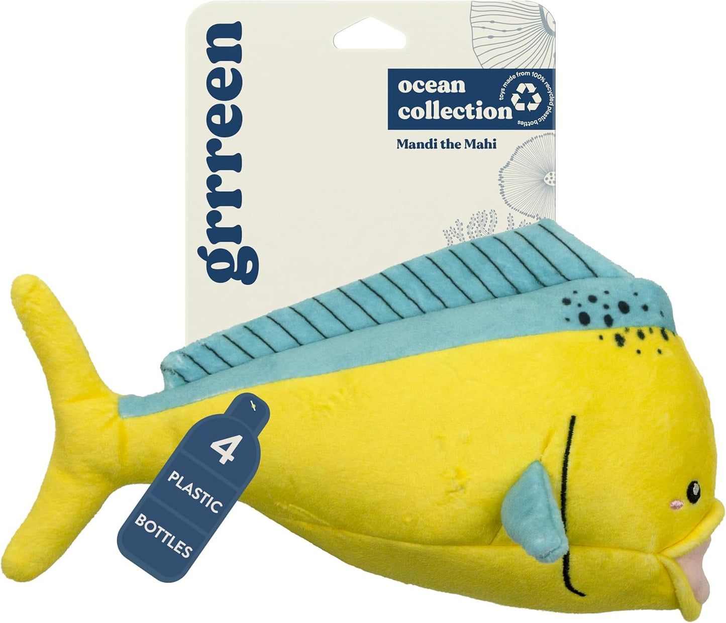 Ocean Collection Dog Toys | Jumbo Sized Mandi The Mahi Mahi | Cute, Durable, & Sustainable Plush Chew Toys for Dogs 50 lbs & up | Eco Friendly & 100% Recycled Materials