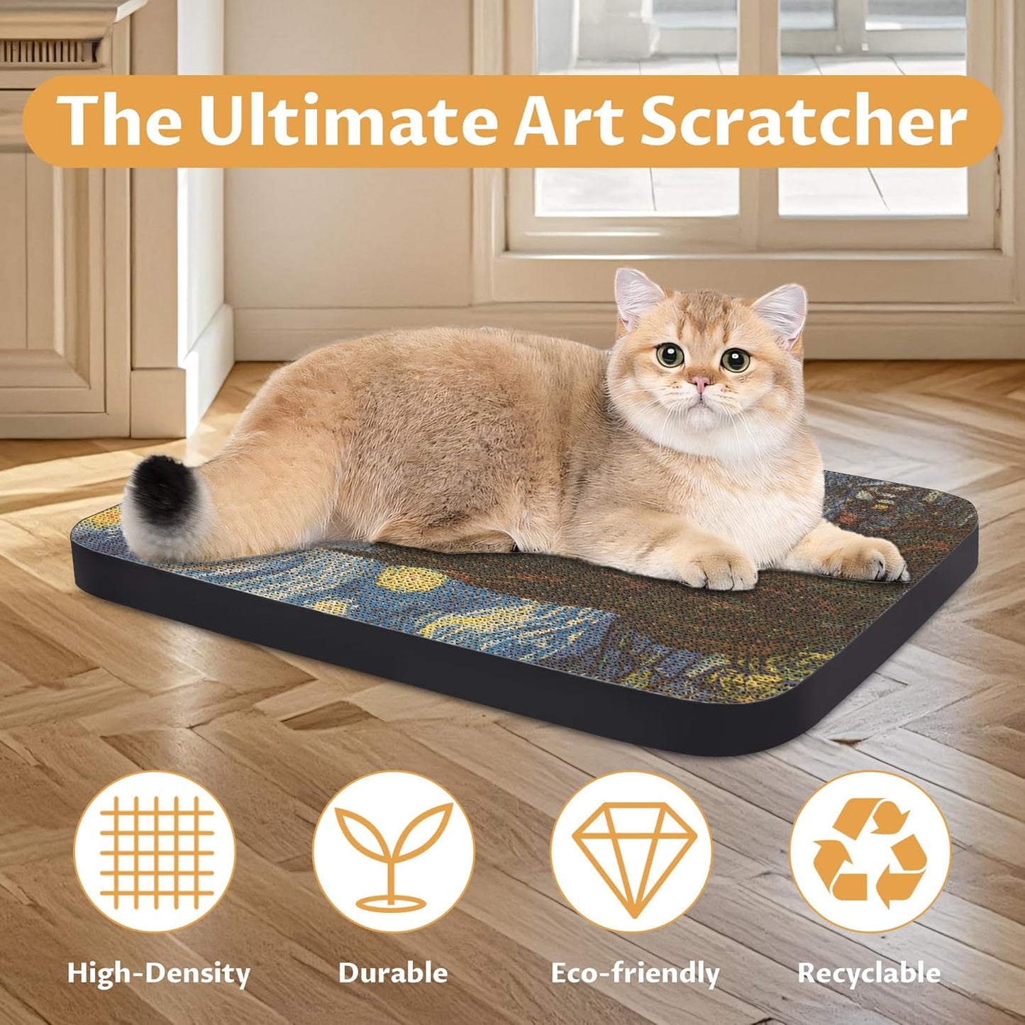 Art Cat Scratcher, Wall-Mountable Cat Scratching Board, Cat Wall Scratcher 16.7x11x1 Inch Cat Scratch Pad and Cat Scratchers for Indoor Cats Toy Furniture Protector（Starry Night）