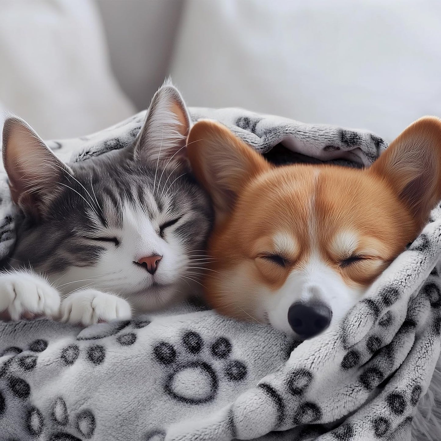 Luciphia Premium Soft Dog Blanket for Small Medium Large Dogs Washable 300GSM Fluffy Warm Fleece Puppy Cat Paw Print Pet Flannel Pcs2 Grey Paw XL(57"x40")