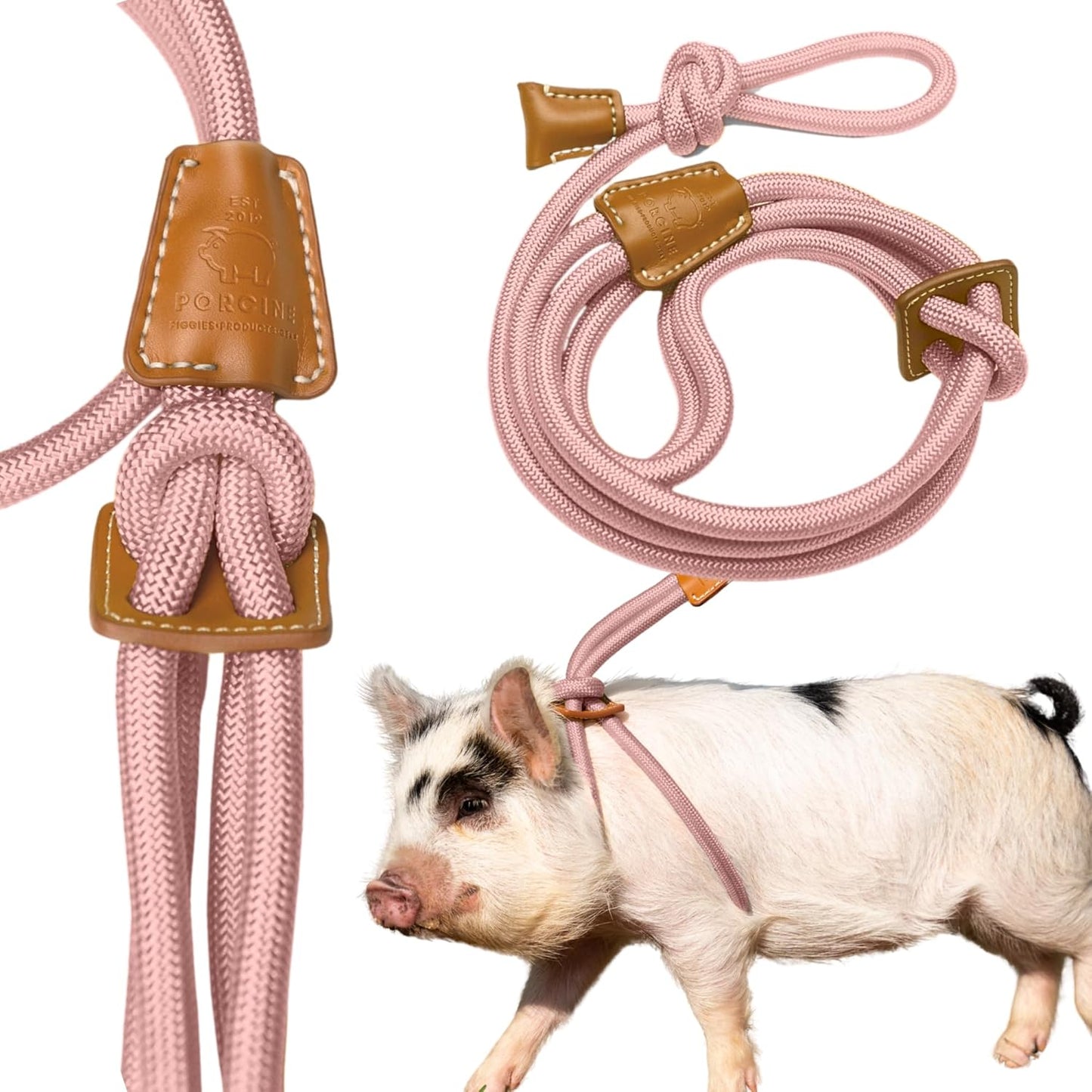 Mini Pig Harness & Leash - Fully Adjustable, Infinity Style Lead, Step-in Harness, Potbelly Supplies, All-in-One - Ideal for Small & Large Pet Pigs (Mauve Pink, Large)