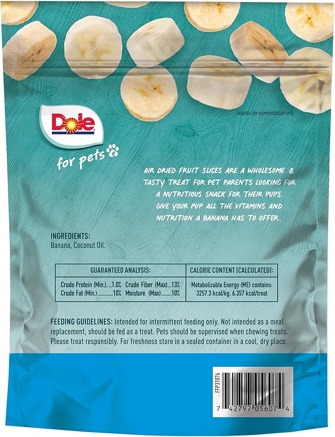 Dole for Pets Air Dried Banana Dog Treats, 6oz |Made with Real Banana, Single Ingredient, Limited Ingredient Dog Treats, No Wheat, Corn, Soy, Artificial Flavors, Colors, or Preservatives