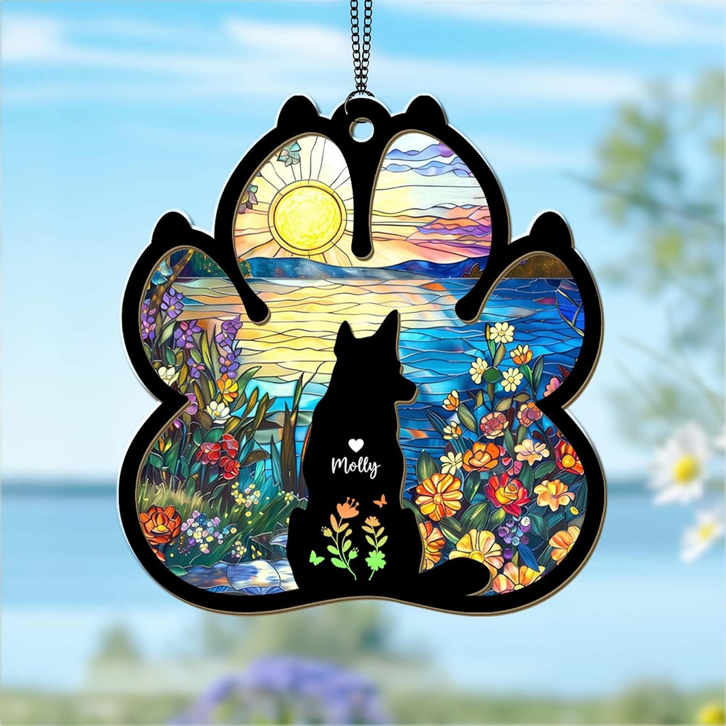 Personalized Dog Paw Memorial Suncatcher – Custom Multiple Pet with Names and Breeds, Dog Loss Sympathy Gift, Pet Remembrance Keepsake