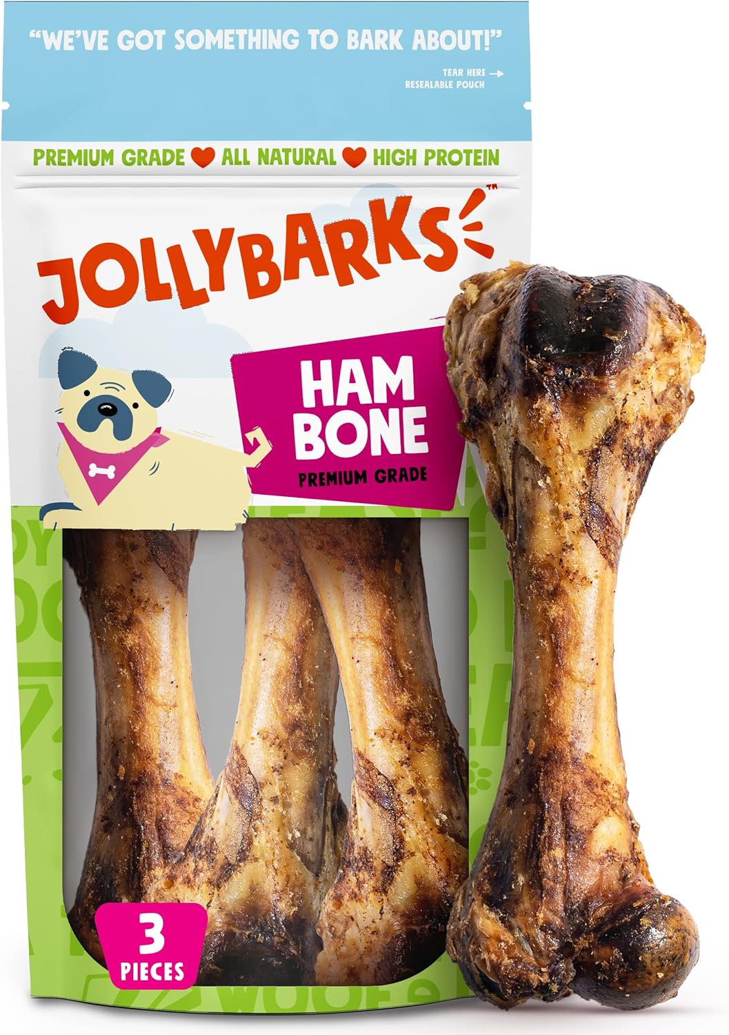 8" Pork Femur Bones for Dogs, Big Bones for Large Dogs, Gourmet Ham Beef Bone for Agressive Chewers, 3 Pack