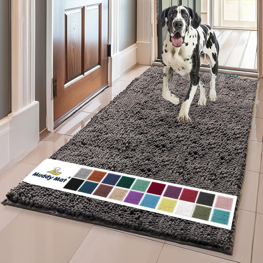 Muddy Mat® Shown on TV – Super Absorbent Door Mat Indoor, Microfiber Quick Dry Chenille Entryway Rug, Non-Slip Front Door Mat, Indoor Mats for Entryway, Machine Washable Pet Rug, Charcoal 36"x60"