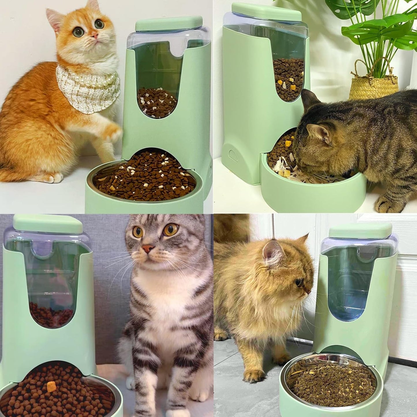 Hamiledyi Gravity Dog Feeder 2.8L Pets Automatic Food Dispenser with Stainless Steel Bowl for Puppy Cat Rabbit Large Capacity (Light Green)