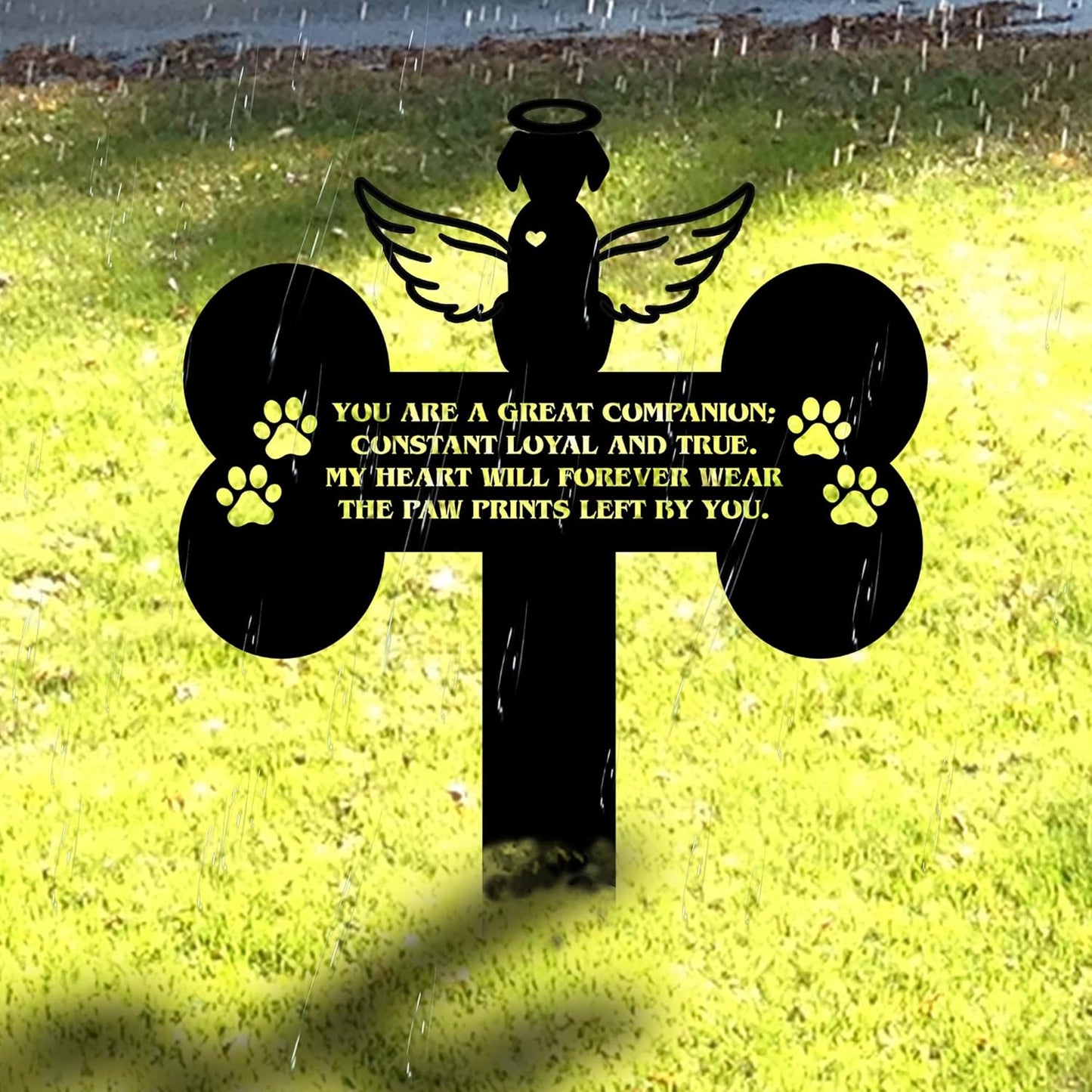 Dog Grave Marker Angel Cross – Pet Remembrance Gift for Loss of Dog, Weatherproof Metal Headstone for Yard, Garden or Indoor Memorial, 12in Sympathy Tribute Sign