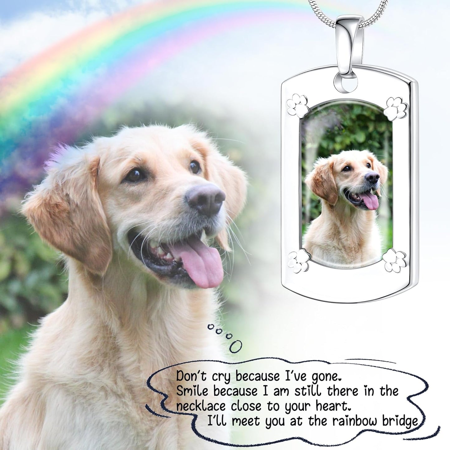 Fanery Sue Personalized Pet Ashes Necklace for Dog Cat Custom Photo&Text Pet Loss Sympathy Gift Cremation Jewelry