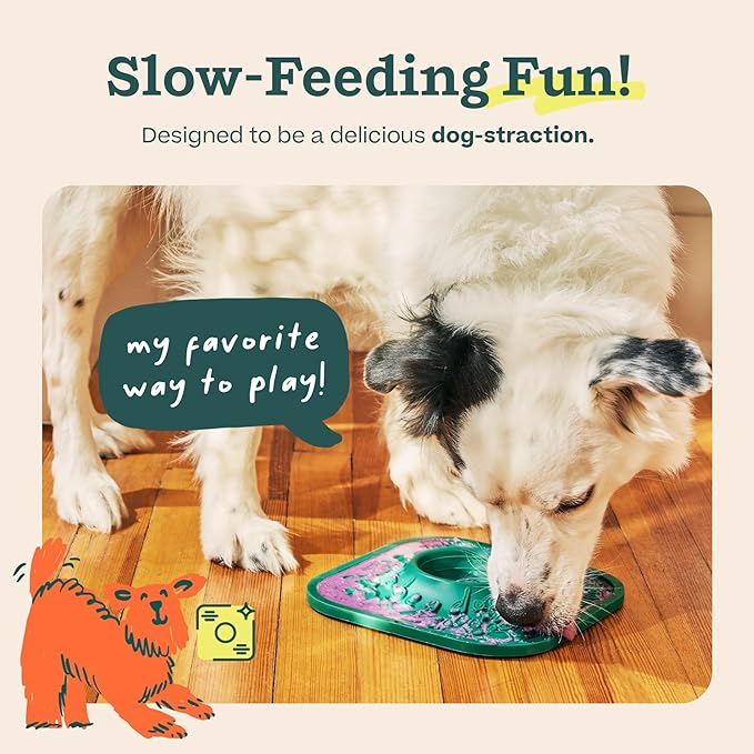 WOOF LickMat - Easy-to-Clean Lick Mat for Dogs - Slow Feeder Mat with Non-Slip Design - BPA-Free Silicone Lick Mat - Interactive Dog Toys - Green