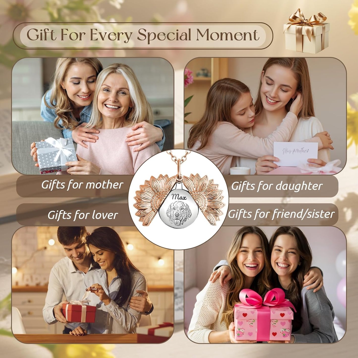 Personalized Pet Portrait Necklace Customized Pet Memorial Necklaces Dog Necklace for Women Custom Pets Necklaces Dog Memorial Jewelry for Cat Mom Dogs Dad (Rose Gold-Silver