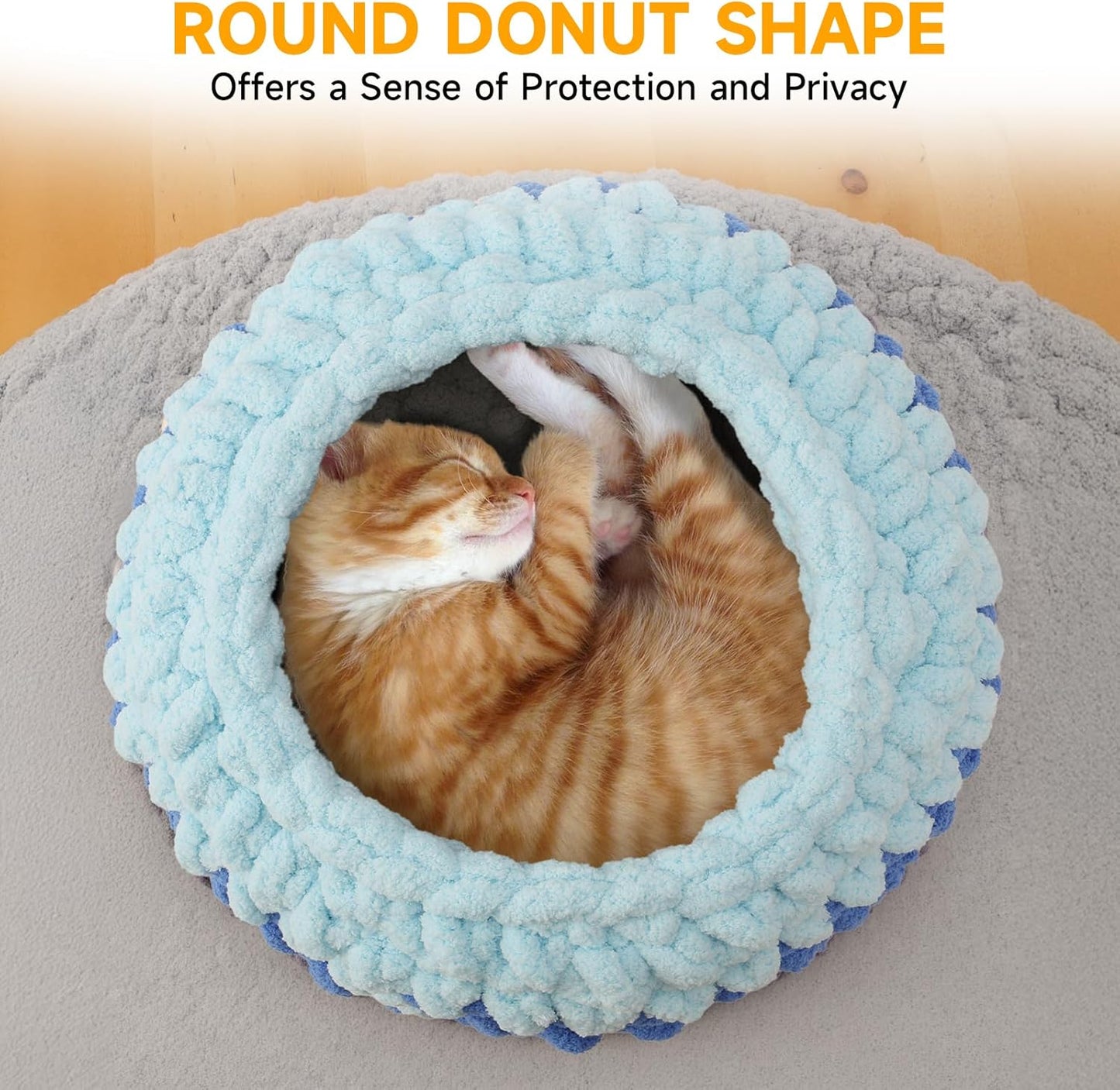 Ombre Gradient Round Cat Bed for Indoor Cats, Chunky Knit Washable & Plush Pet Bed, Cozy Nest with Non-Slip Bottom for Small Medium Cats