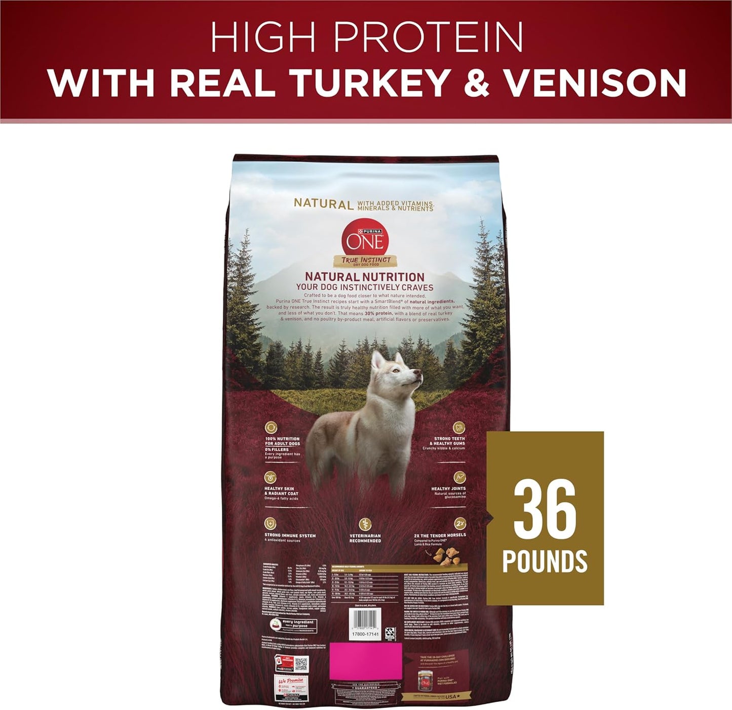 Purina ONE True Instinct With A Blend Of Real Turkey and Venison Dry Dog Food - 36 lb. Bag