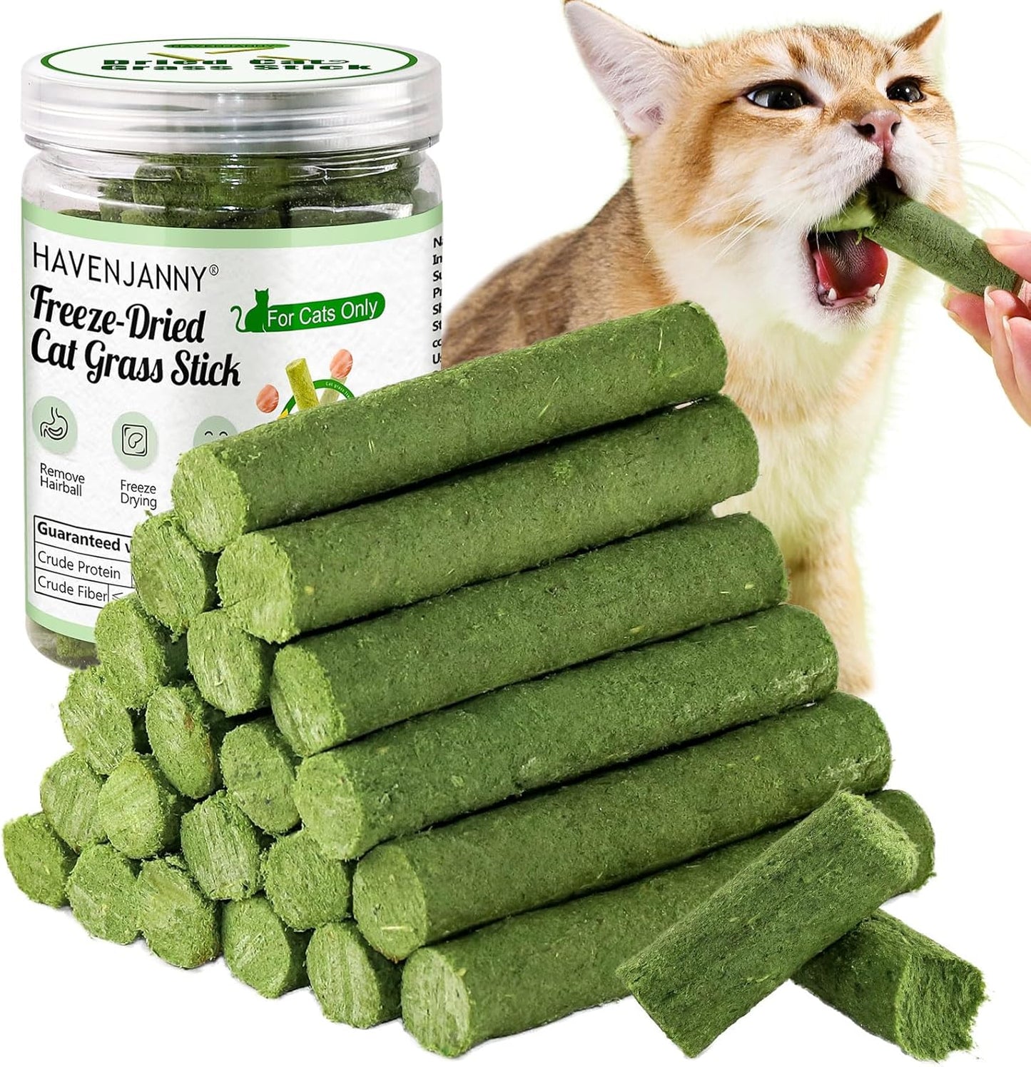 HavenJanny 100g/3.52oz Cat Grass Teething Stick for Cat, Cat Grass Stick Canned for Indoor Cats, Cat Grass Treats Hairball Relief and Teeth Cleaning