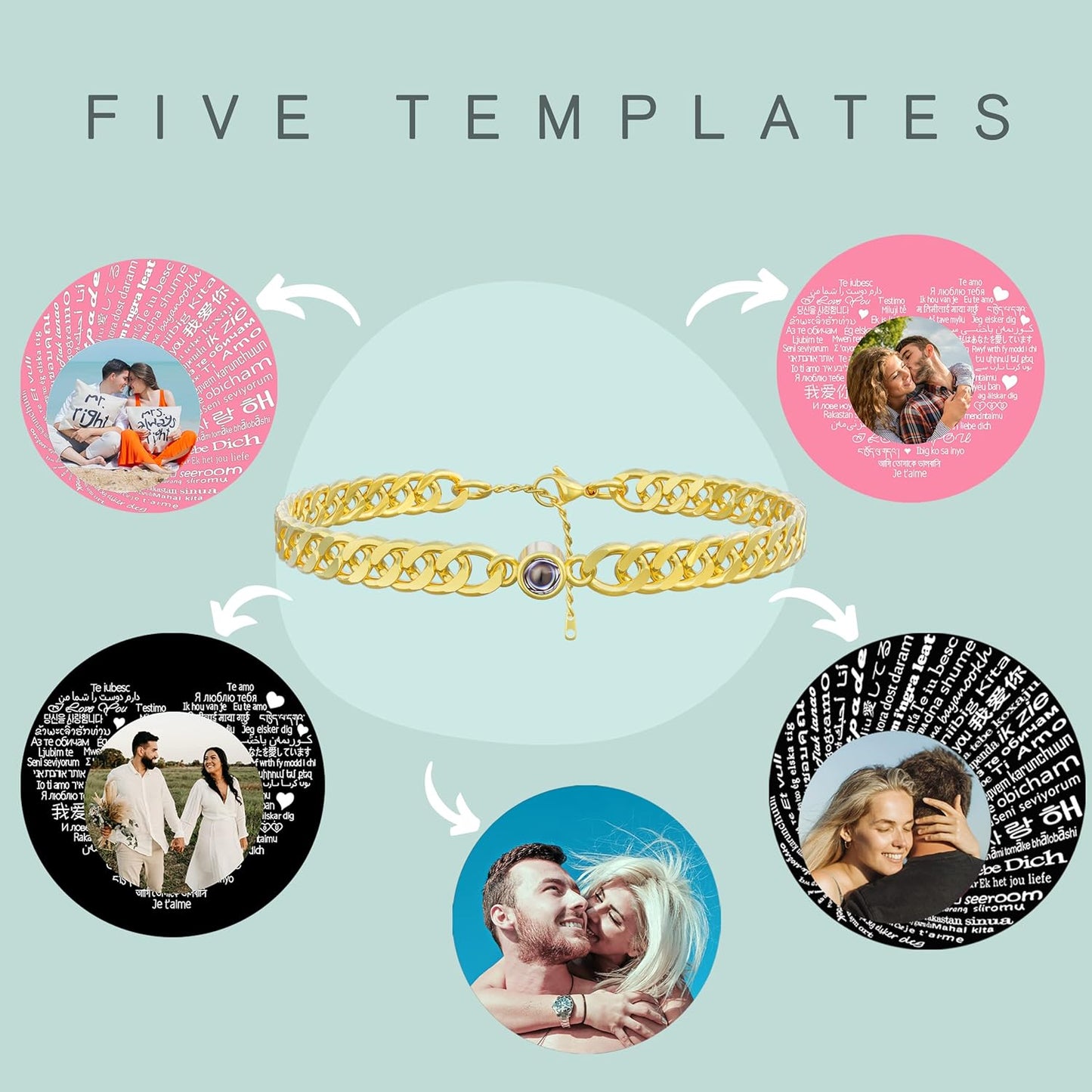 EMIRISTIC Custom Photo Bracelet - Personalized Picture Natural Stone Cuban Chain Bracelet - Any Special Day Gifts