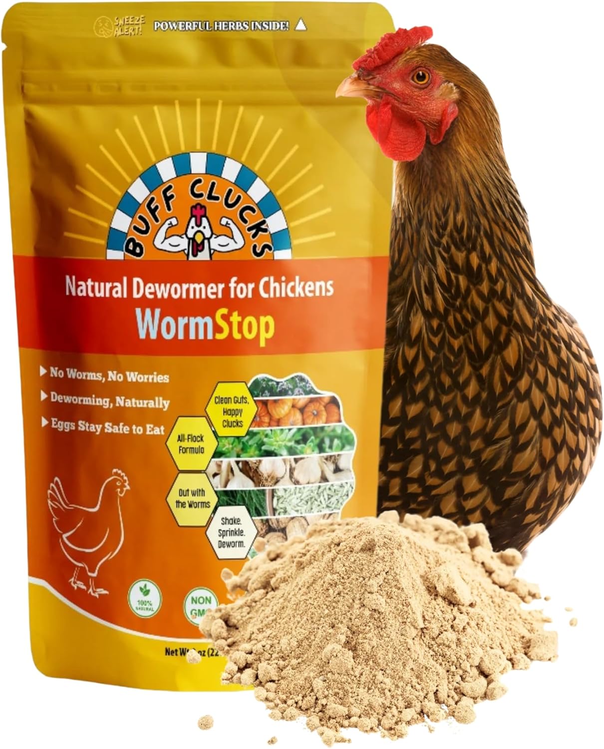WormStop Natural Chicken Dewormer Powder – All-Natural Herbal Blend for Daily Wellness - Chicken Wormer is Safe for Eggs & All Ages - Garlic, Pumpkin Seed, Wormwood - USA (8 oz)