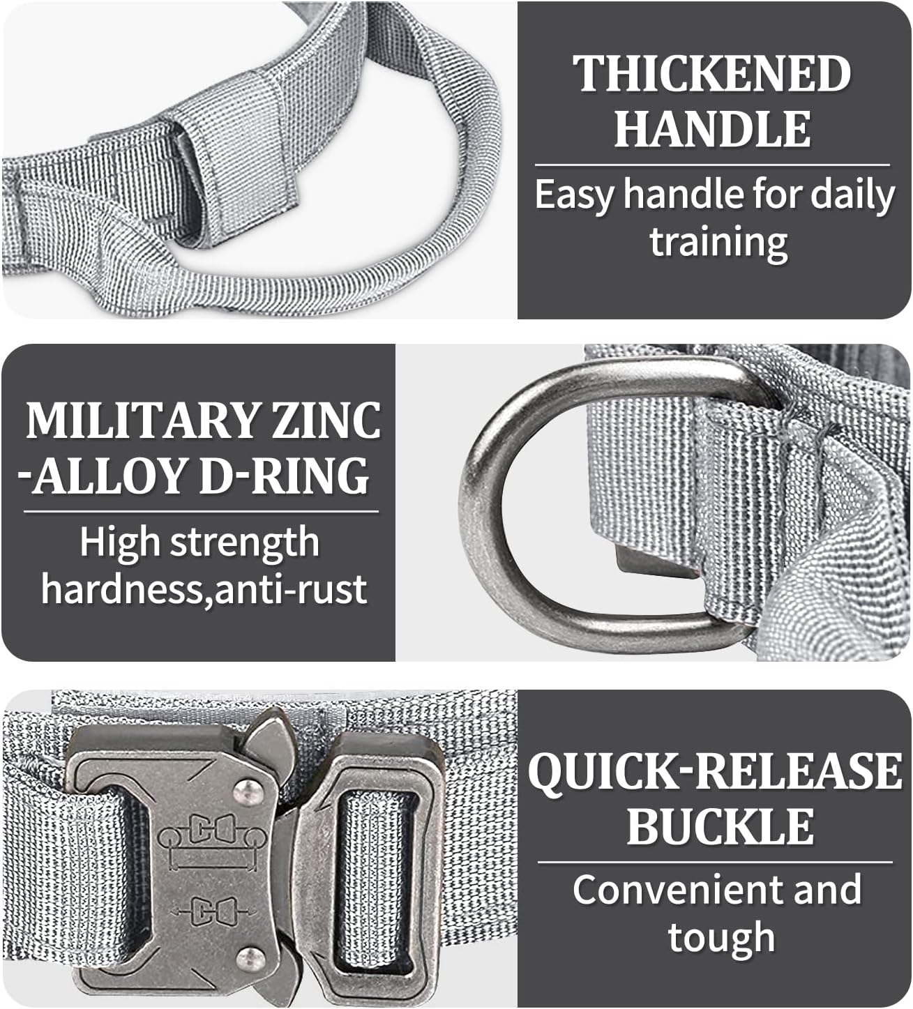 COOYOO Dog Collar,3 Piece Set Tactical Dog Collars, Adjustable Military Training Nylon Dog Collar with Control Handle and Heavy Metal Buckle for Medium and Large Dogs