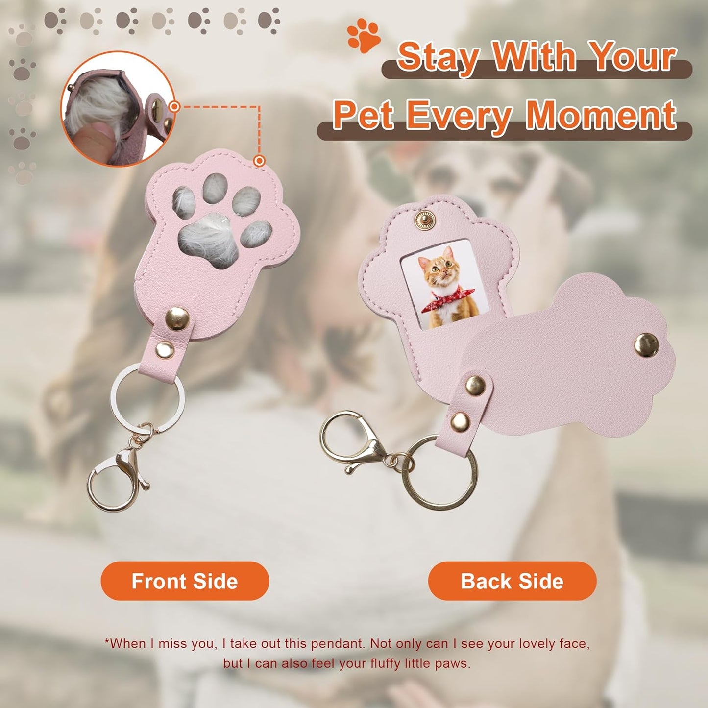 Pet Memorial Keychain Dog Paw Keepsake Photo Holder Heartfelt Memorial Gift for Loss of Dog and Cat Holds Fur and Pictures Keychain or Bag Charm for Bereaved Pet Owners (3Pack Pink)