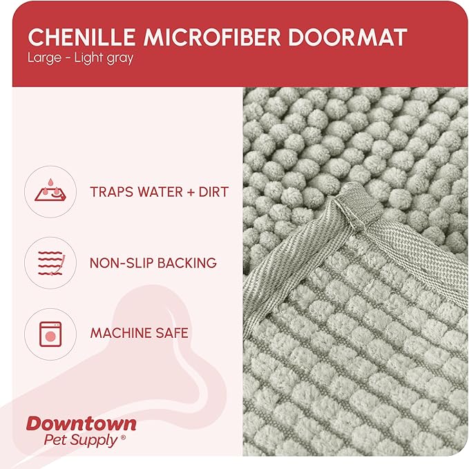 My Doggy Place Microfiber Dog Mat for Muddy Paws, 36" x 26" Light Gray - Absorbent and Quick-Drying Dog Paw Cleaning Mat, Washer and Dryer Safe - Non-Slip Rubber Backed Dog Floor Mat, Large