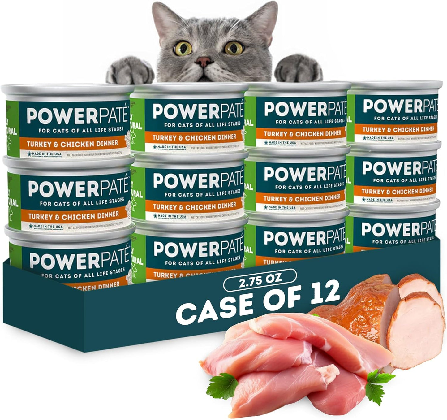 Only Natural Pet PowerPate Grain-Free Turkey & Chicken Dinner Wet Cat Food - High Protein, Healthy Balanced Nutrition for Kittens & Cats of All Life Stages, 2.75 oz Cans, Case of 12 (T)