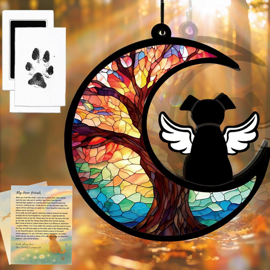 Dog Memorial Gift for Loss of Dog – DIY Angel Memorial Suncatcher & Paw Print Kit for Dogs with Sympathy Card | Pet Memorial Keepsake(Tree Life)