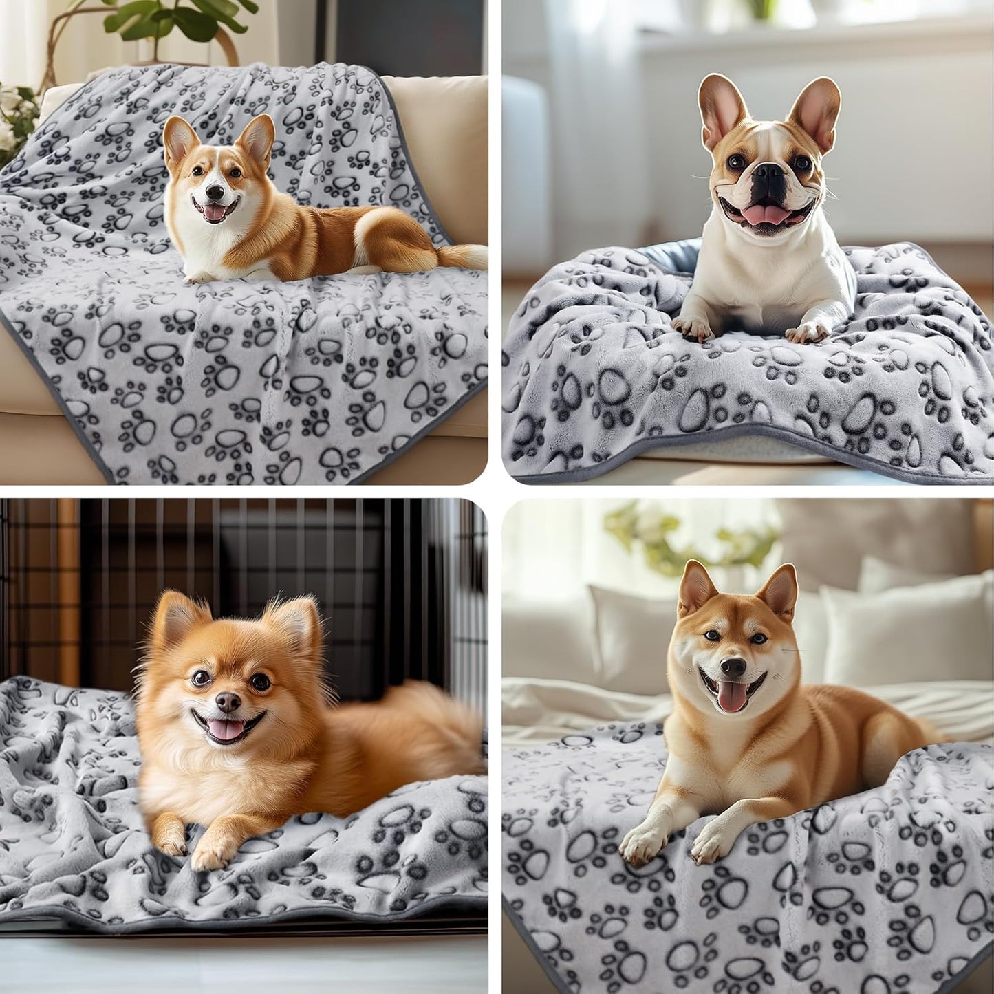 Luciphia Premium Soft Dog Blanket for Small Medium Large Dogs Washable 300GSM Fluffy Warm Fleece Puppy Cat Paw Print Pet Flannel Grey Paw M(30"x20")