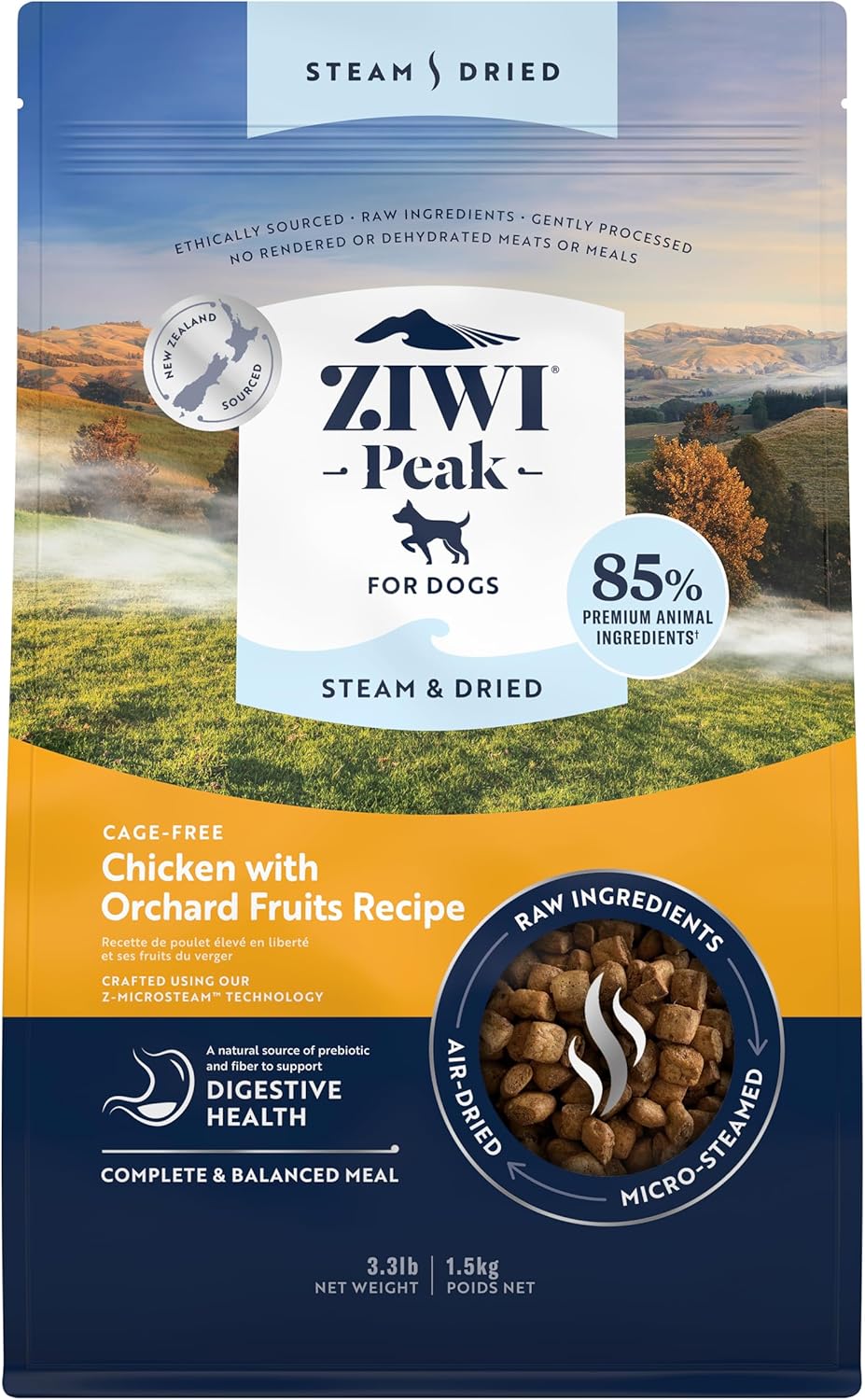 ZIWI Peak Steam & Dried Dog Food - Cage-Free Chicken w/Fruits - High Protein, Low Carb, All Breeds & Lifestages, for Digestive Health (52.8oz)