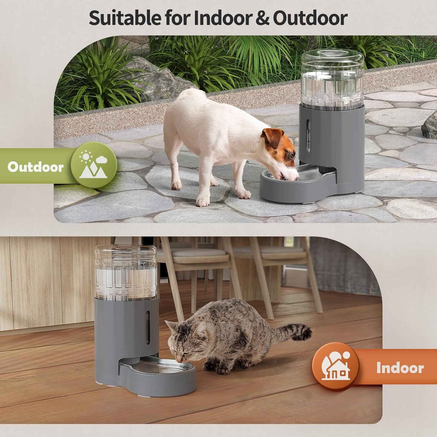 Cat Water Dispenser and Stainless Steel Bowl, Automatic Gravity Water Dispenser for Cats or Small Medium Size Dogs, Large Capacity, Easy to Clean and Safe for Pets