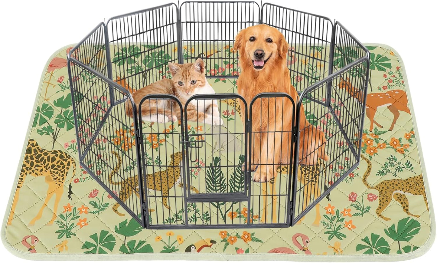 IEUUMLER Washable Pee Pads for Dogs, 1 Pack Forest Pattern Reusable Waterproof Puppy Pads, Non-Slip Super Absorbent Dog Training Pad for Playpen Crate Bed EU013 Green Jungle, 63x63