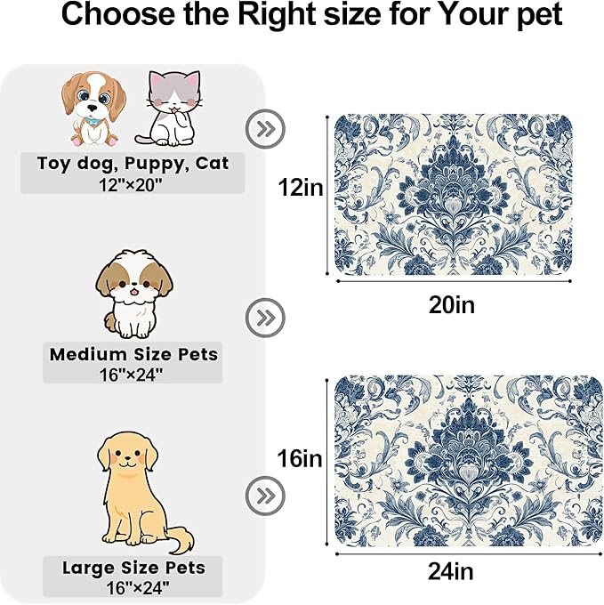 Vintage Floral Paisley Dog Food Mat-Absorbent Pet Feeding Mat for Food and Water Bowl, Quick Dry Dog Placemat with Rubber Backing-No Stains Pet Supplies for Messy Drinkers 16"x24"