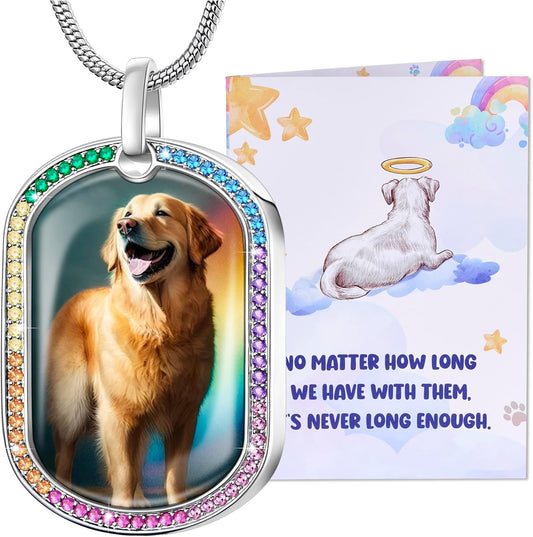 Fanery Sue Personalized Pet Ashes Necklace for Dog Cat Custom Photo&Text Pet Loss Sympathy Gift Cremation Jewelry