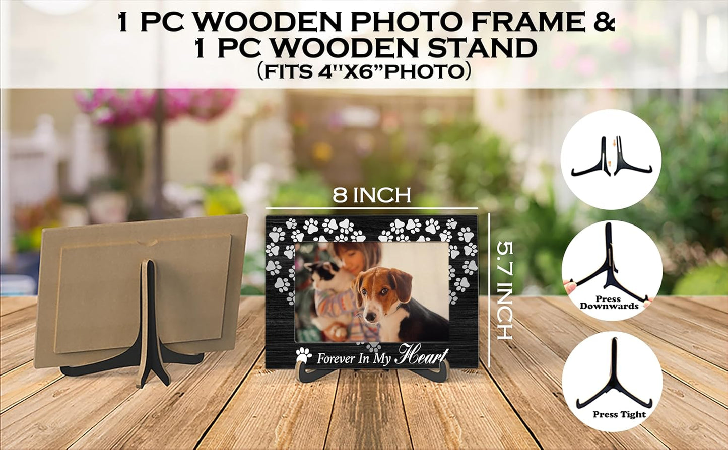 Pet Dog Cat Memorial Photo Frame - Forever In My Heart Wooden Tabletop Picture Frame With Stand - In Loving Memory Frame Sympathy Gift For Dog Cat Owner -61