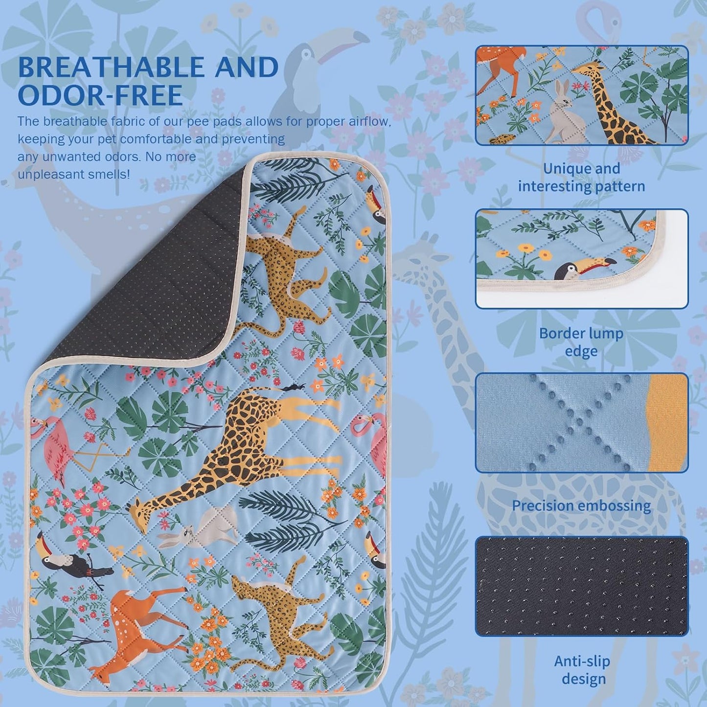 IEUUMLER Washable Pee Pads for Dogs, 2 Pack Forest Pattern Reusable Waterproof Puppy Pads, Non-Slip Super Absorbent Dog Training Pad for Playpen Crate Bed EU013 Blue Jungle, 40x28