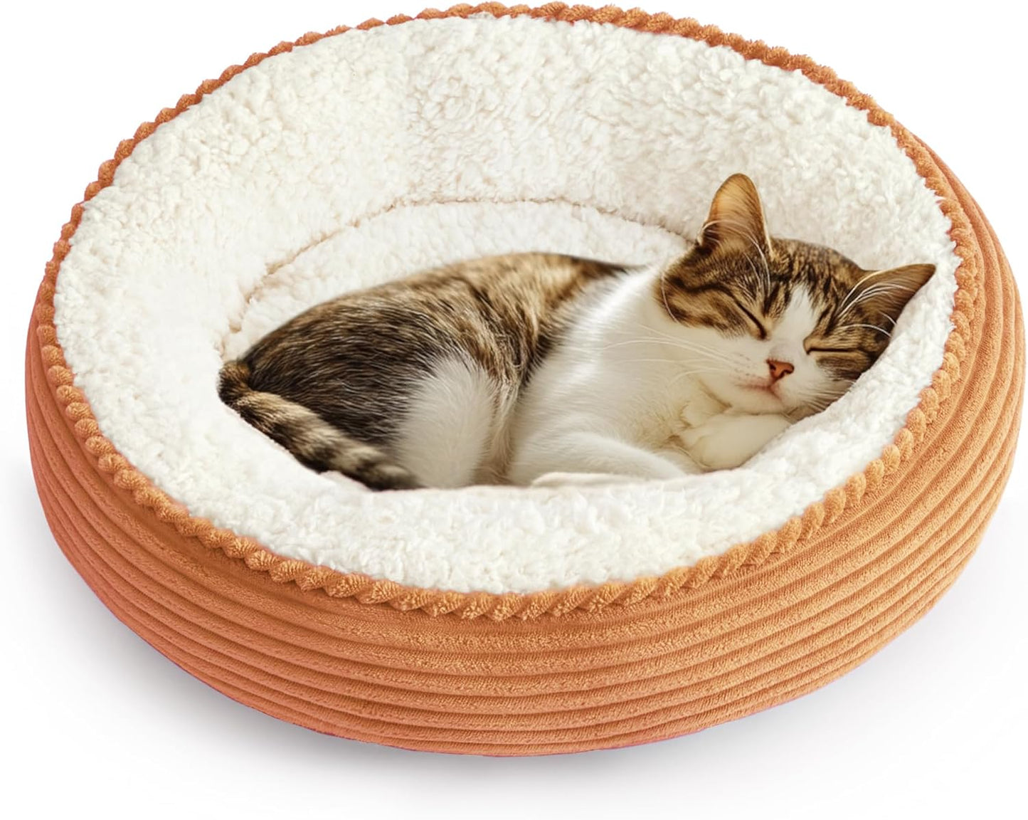 Love's cabin Round Donut Cat and Dog Cushion Bed, 20in Pet Bed for Cats or Small Dogs, Anti-Slip & Water-Resistant Bottom, Super Soft Durable Fabric Pet beds, Washable Luxury Cat Dog Bed Orange Stripe