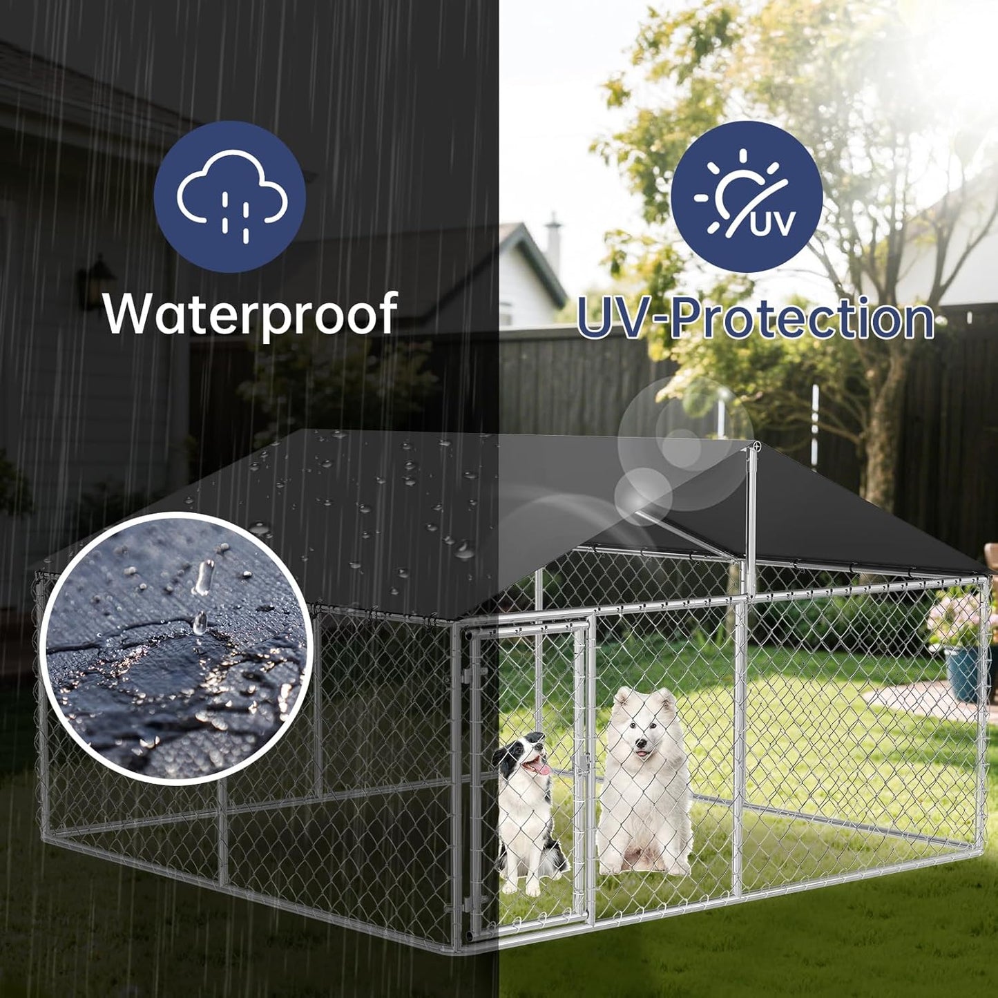 Outdoor Dog Enclosure Heavy Duty Dog Kennel House Mesh Dog Big Cage Pet Kennel Steel Fence with Secure Lock(118”x 118”)