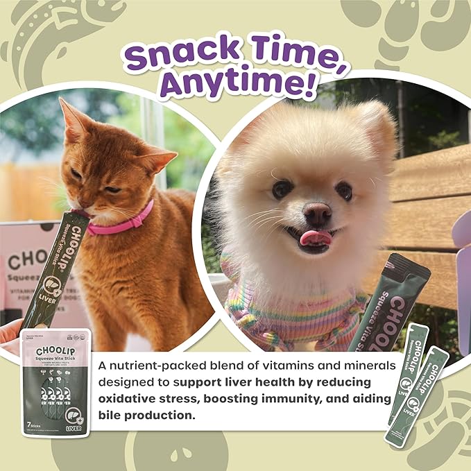 Squeeze Vita Stick Lickable Treats for Dogs & Cats. 7 Liver Support Sticks with Essential multivitamins. Soft and Tasty Paste for All Life Stages, Supporting Liver Health
