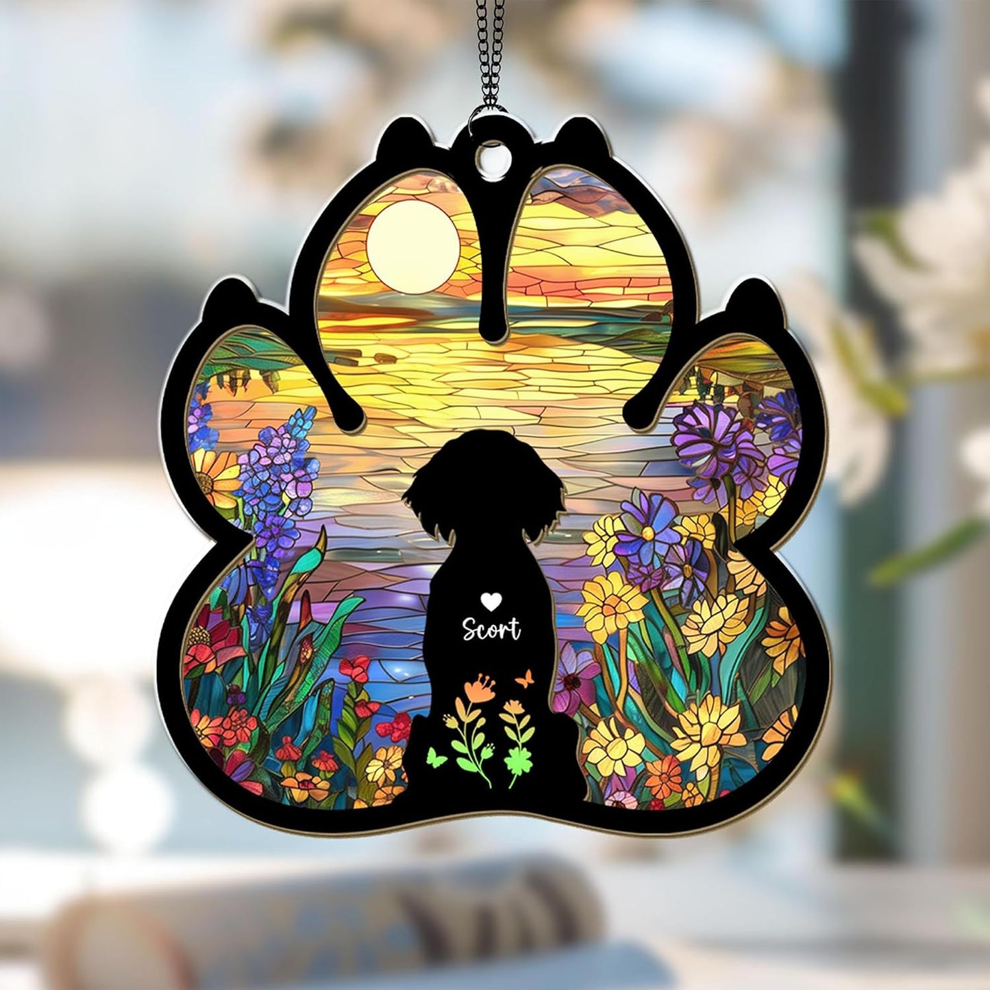 Personalized Dog Paw Memorial Suncatcher – Custom Multiple Pet with Names and Breeds, Dog Loss Sympathy Gift, Pet Remembrance Keepsake