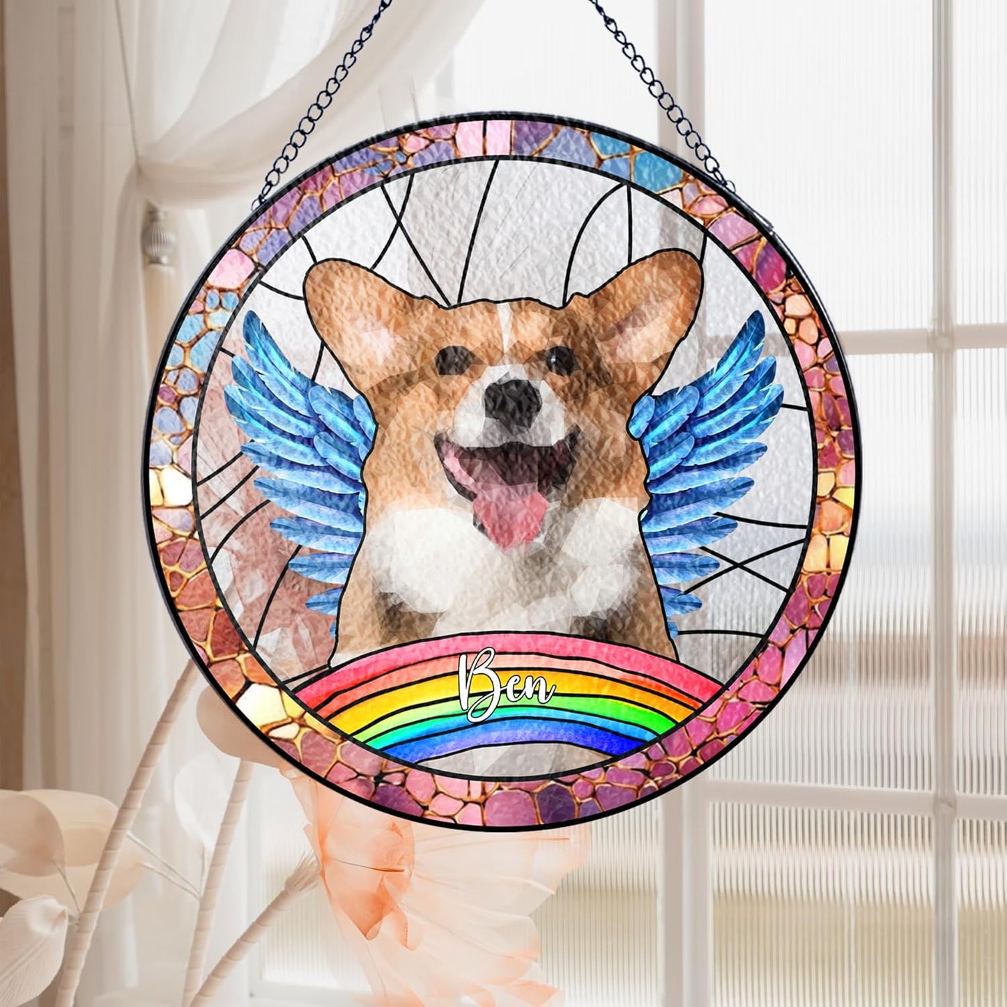 Lovely POD Custom Fur Memorial Suncatcher, Personalized Dog Breeds Suncatcher, Ornament Loss of Pet, Sympathy Gift for Loss of Pet Window Hangings, Dog Lovers Memorial Gift, Home Decor