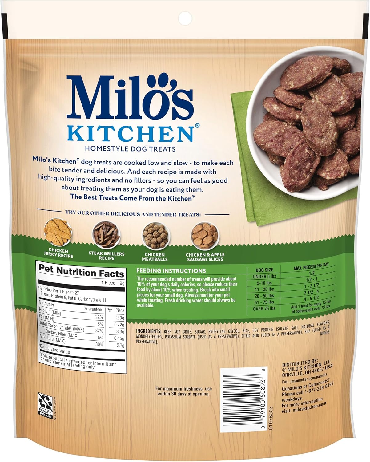 Milo's Kitchen Beef Sausage Slices With Rice Dog Treats, 18 Ounce