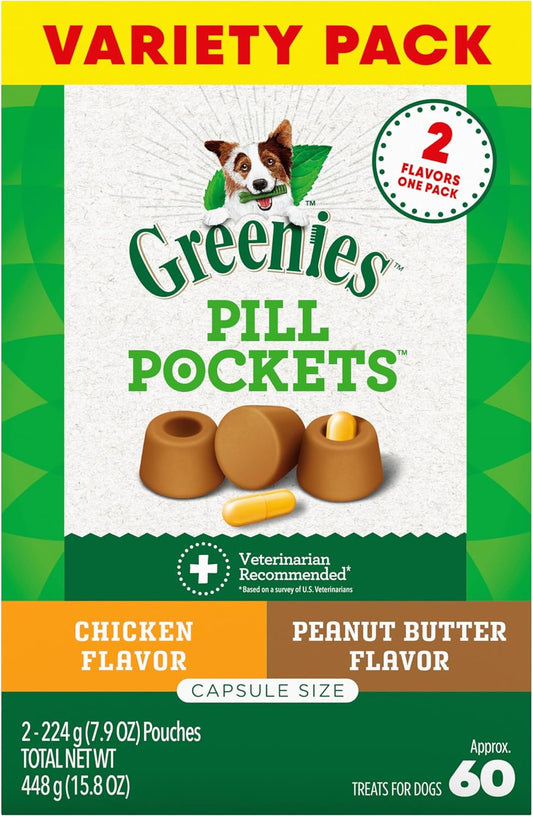 Greenies Pill Pockets for Dogs Large Size, Soft Dog Treats, 15.8 oz. Pouch Variety Pack, Two Flavors (60 Treats)