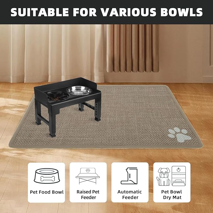 PUPTECK Dog Food Mat, Absorbent Pet Cat Feeding Mat for Food and Water Bowls, Anti-Slip Dog Placemat for Floors Waterproof, Pet Supplies Accessories, Khaki XL