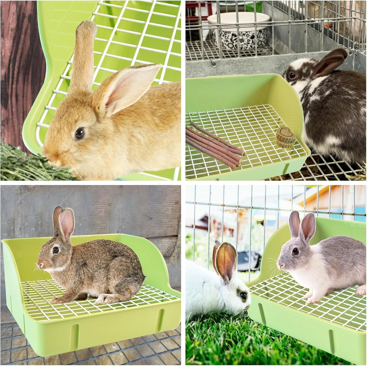 Guinea Pig Litter Box,Bunny Plastic Square Cage Toilet with Grate Rabbits Corner Litter Bedding Small Animal Pet Toilet Box Potty Trainer Pet Pan for Guinea Pig Ferret Chinchilla(Green)