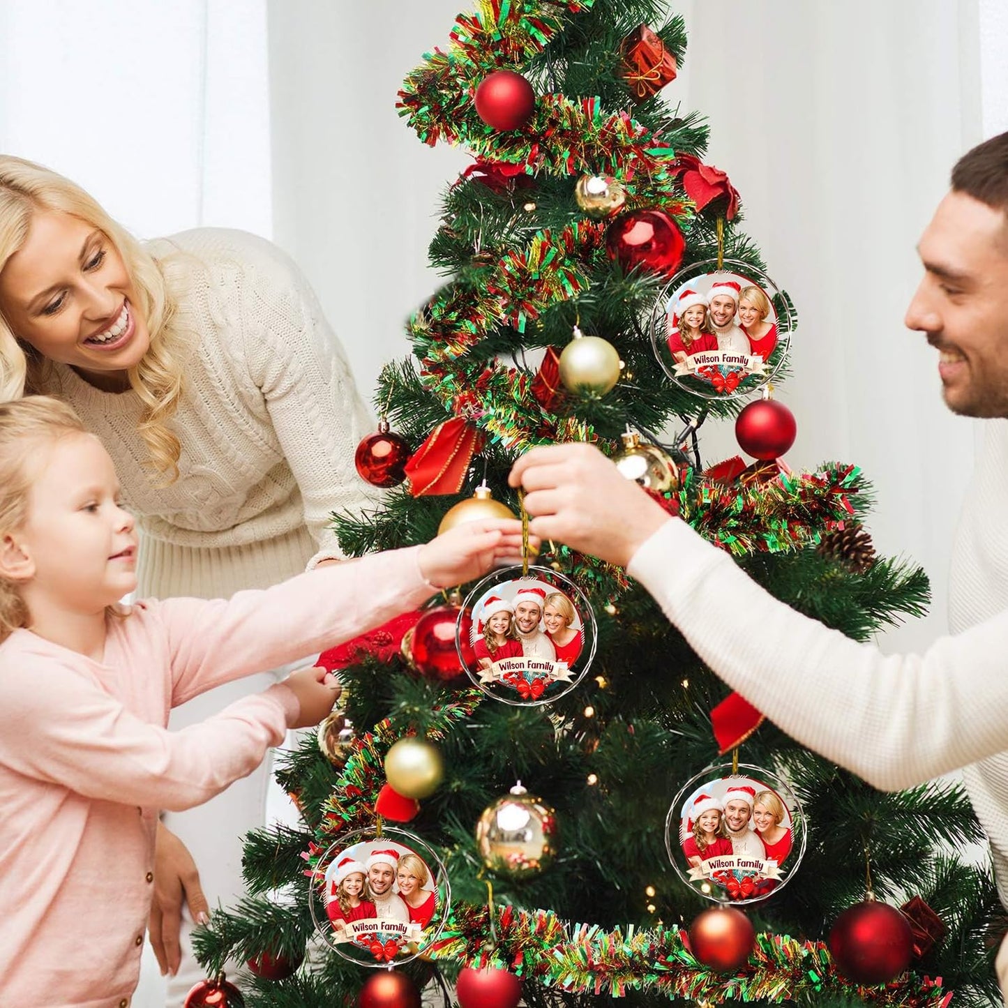 Christmas Hanging Decor, Personalized Crystal Photo Ornaments, Custom Ornaments for Family/Child, Decorative Hanging Pendant, Design Your Own Picture, Gifts for Mom/Dad