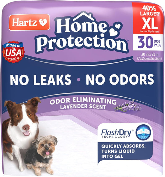 Hartz Home Protection Lavender Scented Dog Pads, XL 30 count, Super Absorbent & Won't Leak, Odor Eliminating