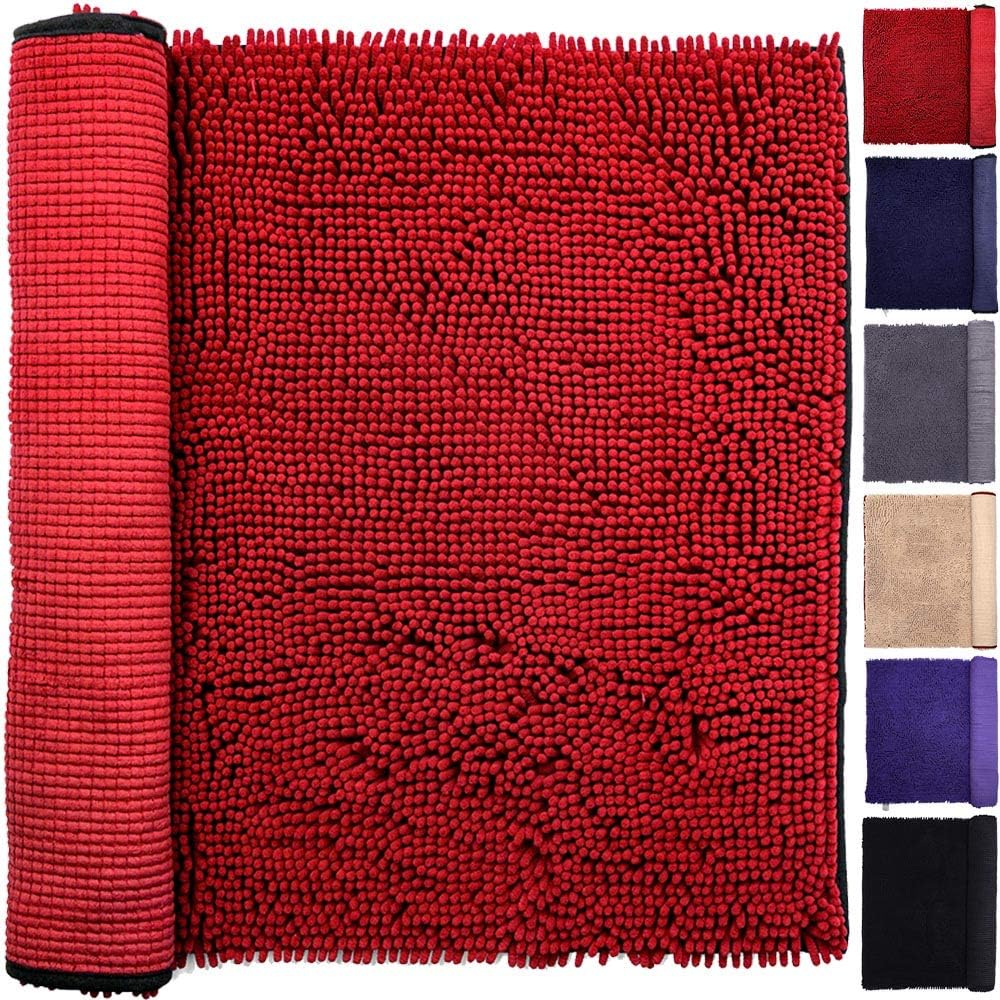 NJSBYL Pet Rugs Mats for Dog Cat Bathroom Door Rugs Shaggy Chenille Pet Area Rugs Petbed Ultra Soft Water Absorbent Machine Washable Dry (26 X 36 Inches, Deep Red)