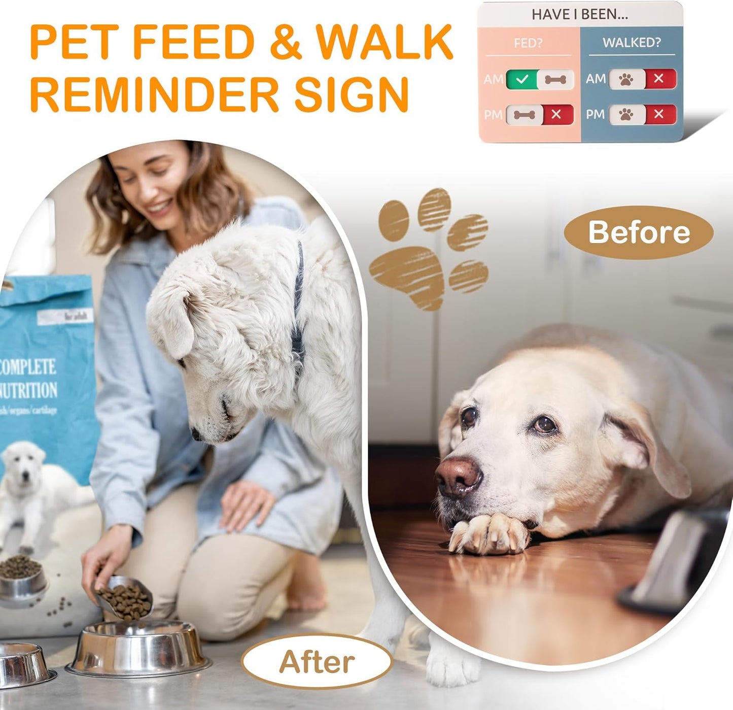Dog Feeding Reminder Sign, Pet Feeding Tracker with Magnet, AM PM Daily Acrylic Slider Board for Fridge Wall Mounting, Plus Walking Reminder, Blue and Pink, 6.8" x 4.7" Pet Supplies